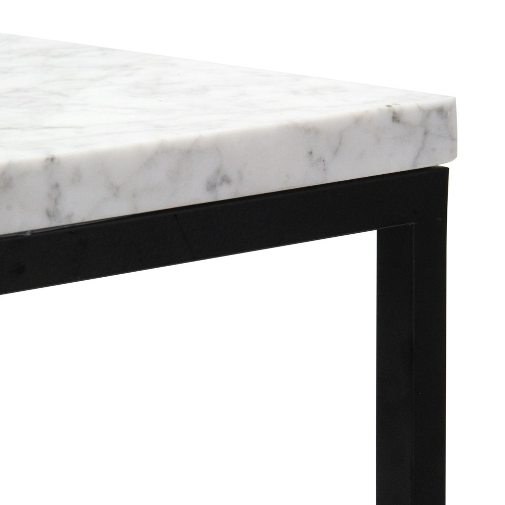 Set of Two Black Marble and Steel Square Frame Nested Tables