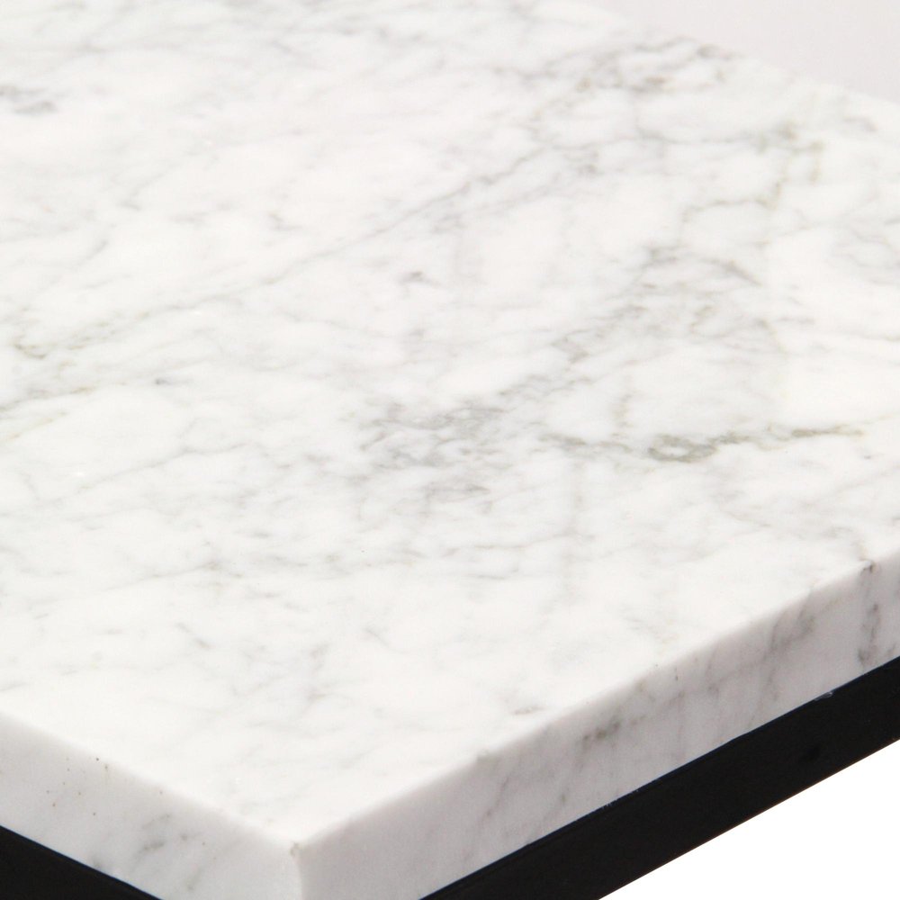 Set of Two Black Marble and Steel Square Frame Nested Tables