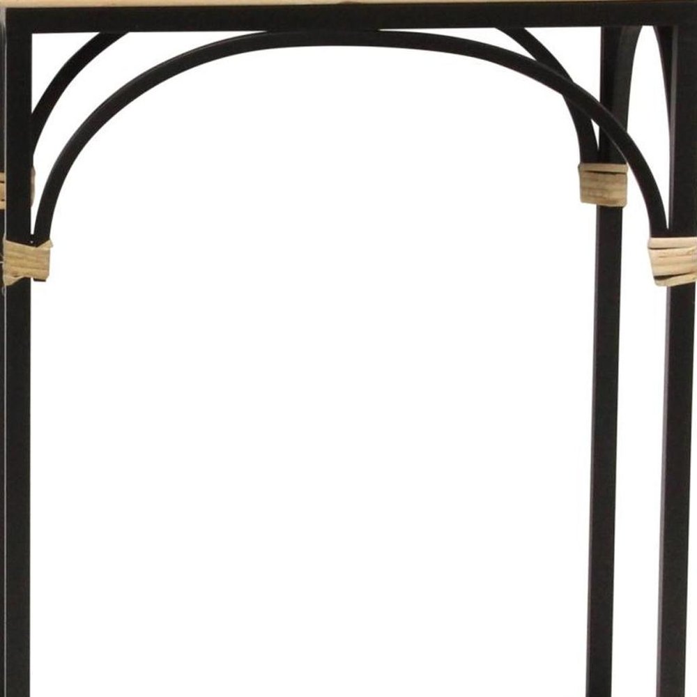Set of Two Natural And Black Distressed Solid Wood And Steel Frame Nested Tables