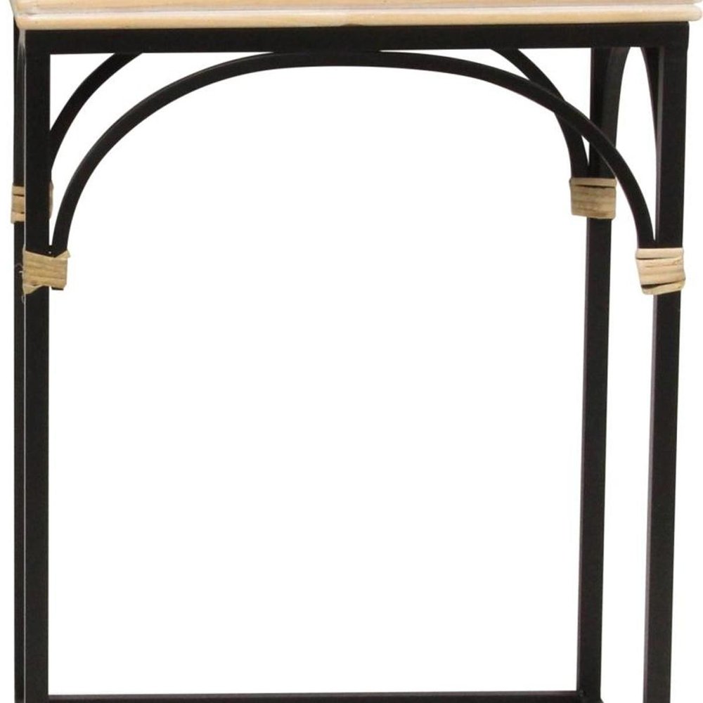 Set of Two Natural And Black Distressed Solid Wood And Steel Frame Nested Tables