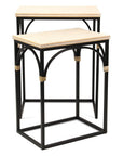 Set of Two Natural And Black Distressed Solid Wood And Steel Frame Nested Tables