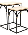 Set of Two Natural And Black Distressed Solid Wood And Steel Frame Nested Tables