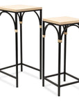 Set of Two Natural And Black Distressed Solid Wood And Steel Frame Nested Tables
