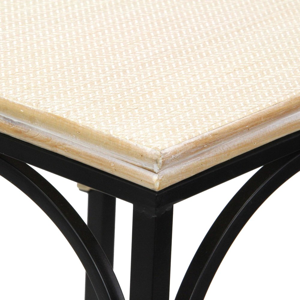 Set of Two Natural And Black Distressed Solid Wood And Steel Frame Nested Tables