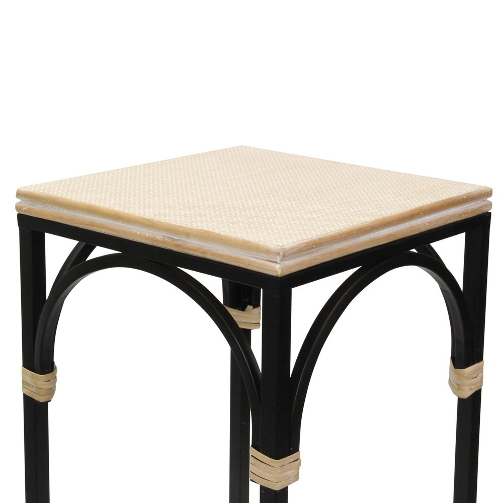 Set of Two Natural And Black Distressed Solid Wood And Steel Frame Nested Tables