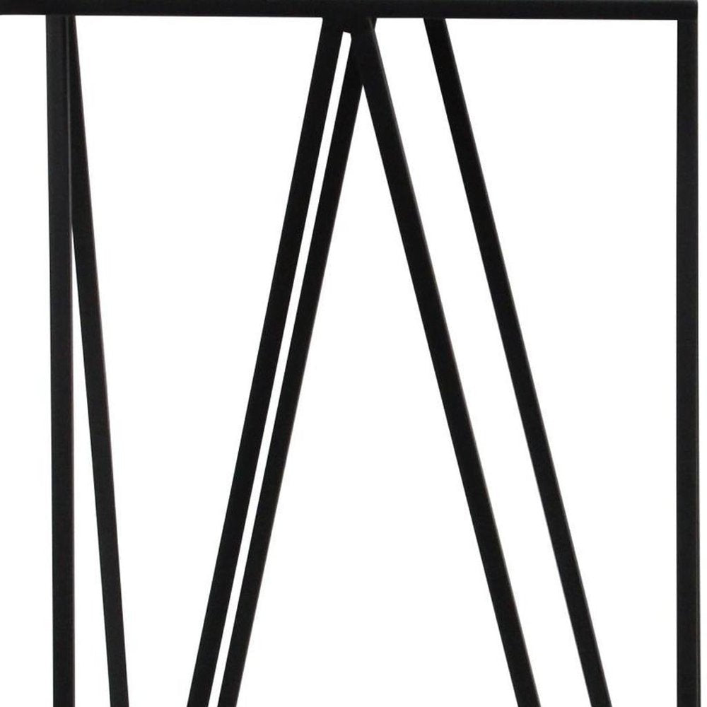 Set of Two Silver and Black Mirrored Glass and Steel Square Frame Nested Tables