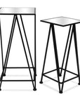 Set of Two Silver and Black Mirrored Glass and Steel Square Frame Nested Tables