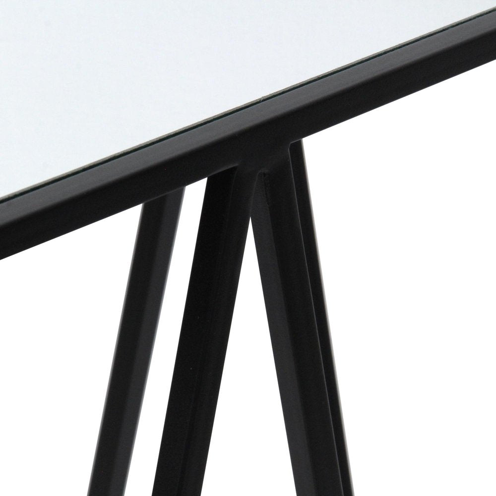 Set of Two Silver and Black Mirrored Glass and Steel Square Frame Nested Tables