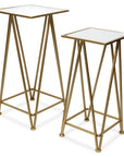 Set of Two Silver and Black Mirrored Glass and Steel Square Frame Nested Tables