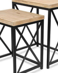 Set of Two Light Brown and Black Distressed Solid Wood and Steel Nested Tables