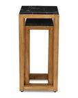 Set of Two Black and Brown Distressed Marble and Solid Wood Square Frame Nested Tables
