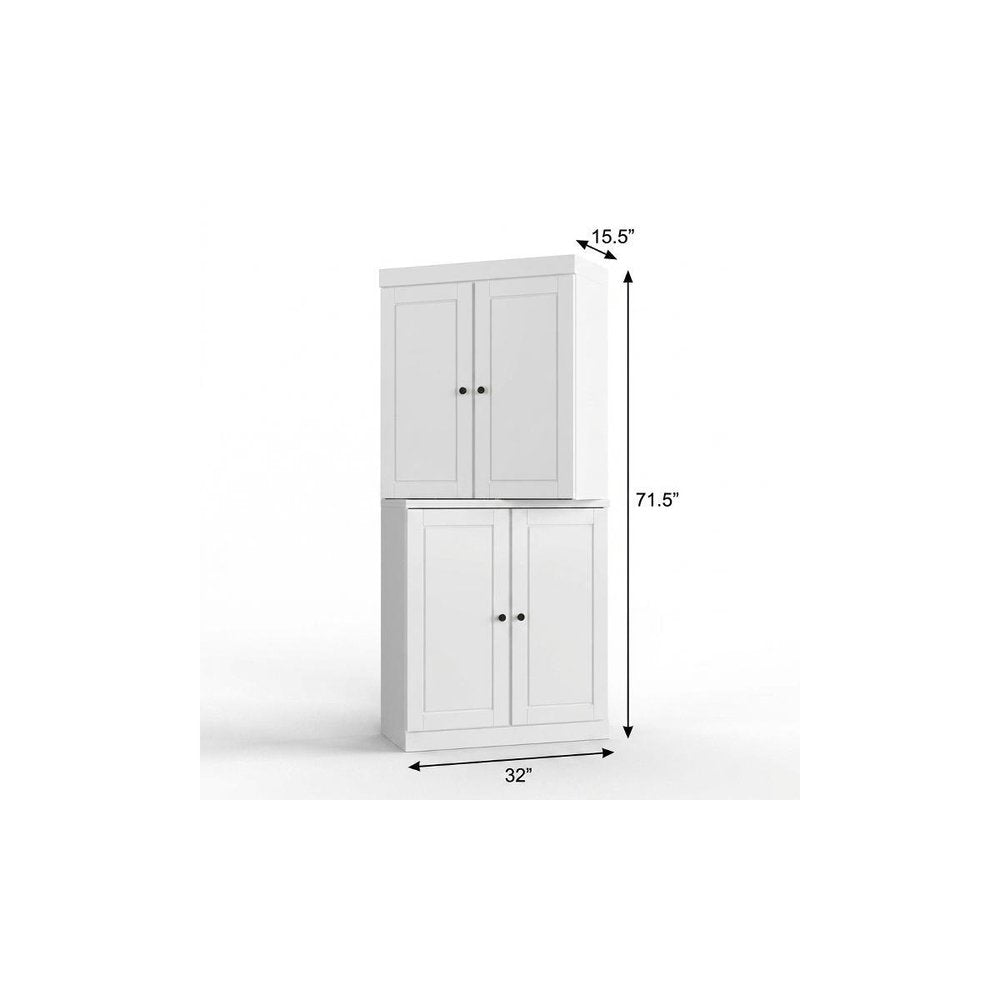 32" White Solid Wood Four Door Linen Cabinet