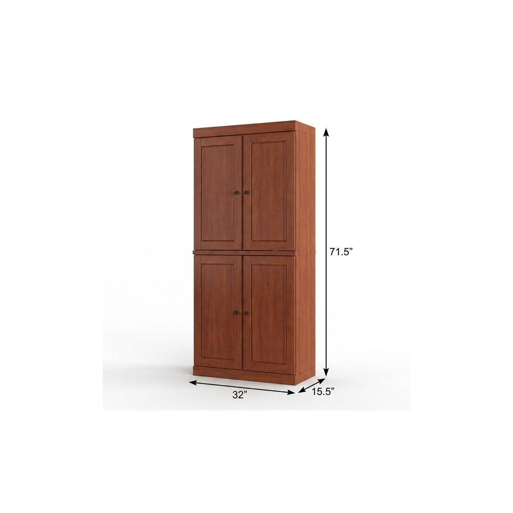 32" Coffee Solid Wood Four Door Linen Cabinet