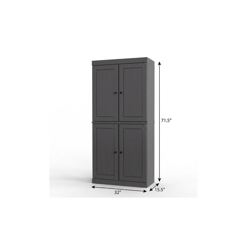 32" Gray Solid Wood Four Door Linen Cabinet
