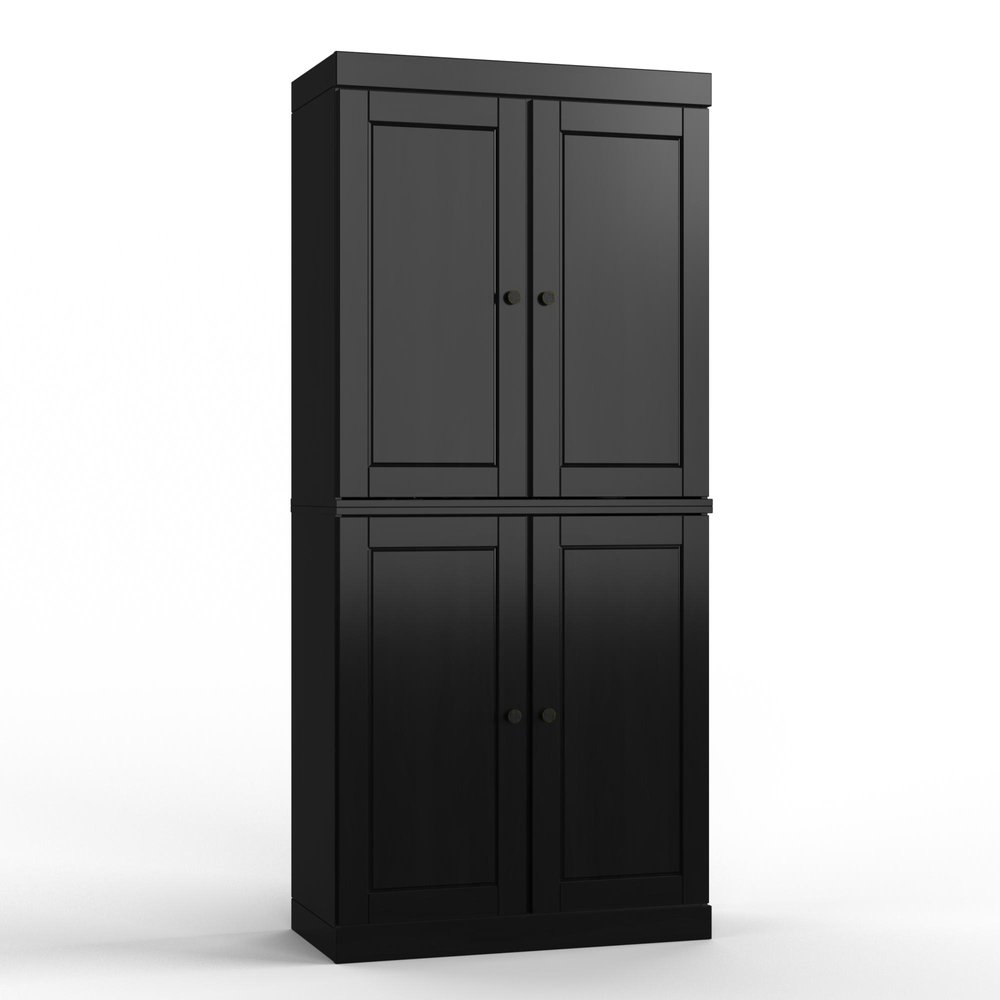 32" Black Solid Wood Four Door Linen Cabinet