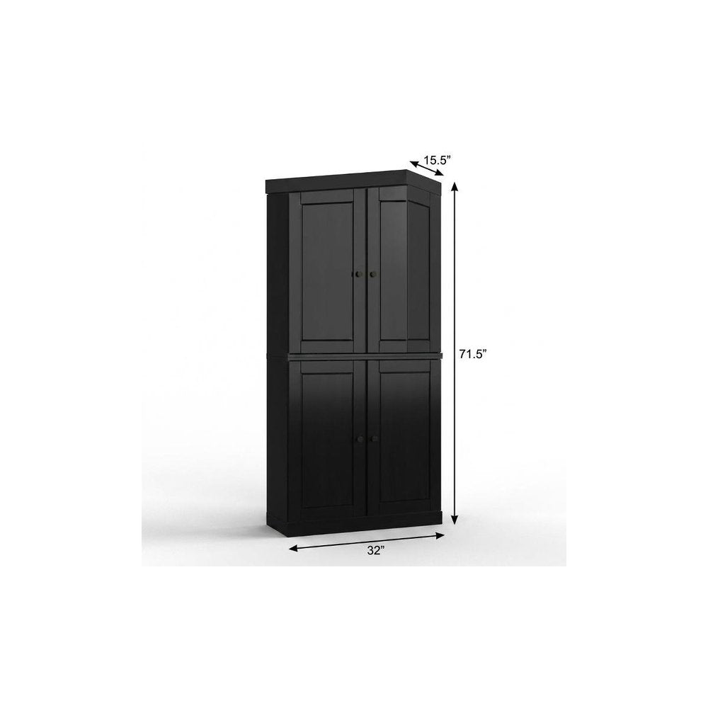 32" Black Solid Wood Four Door Linen Cabinet