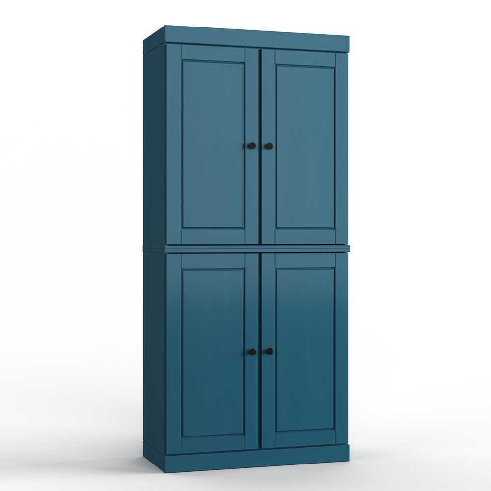 32" Teal Blue Solid Wood Four Door Linen Cabinet