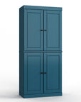 32" Teal Blue Solid Wood Four Door Linen Cabinet