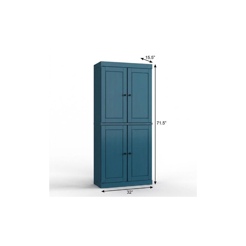 32" Teal Blue Solid Wood Four Door Linen Cabinet