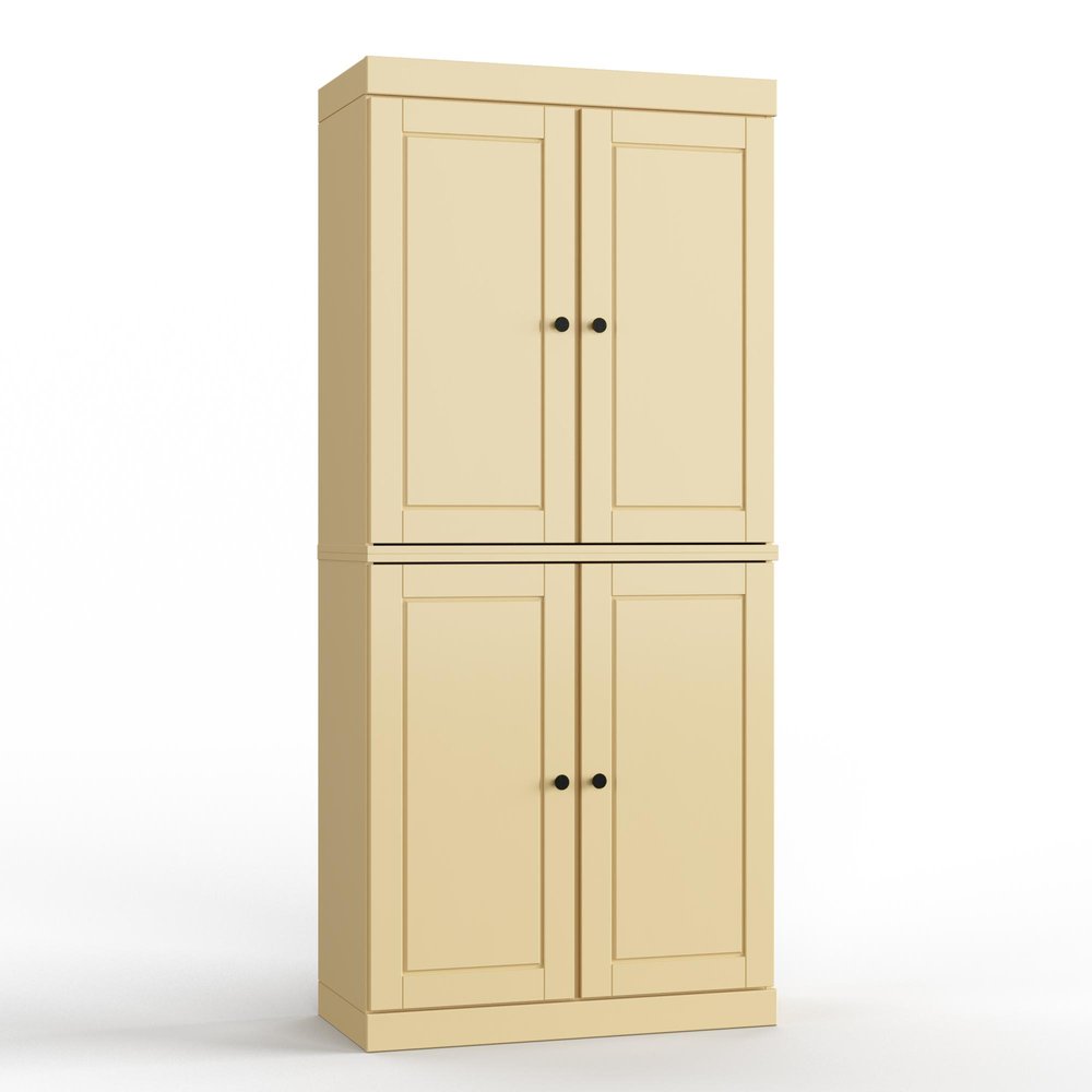 32" Yellow Solid Wood Four Door Linen Cabinet