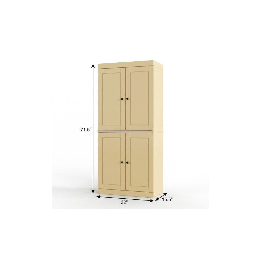32" Yellow Solid Wood Four Door Linen Cabinet