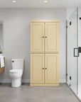 32" Yellow Solid Wood Four Door Linen Cabinet