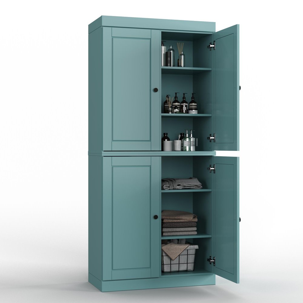 32" Aqua Solid Wood Four Door Linen Cabinet