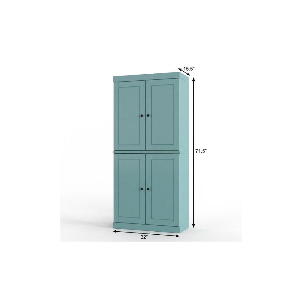32" Aqua Solid Wood Four Door Linen Cabinet