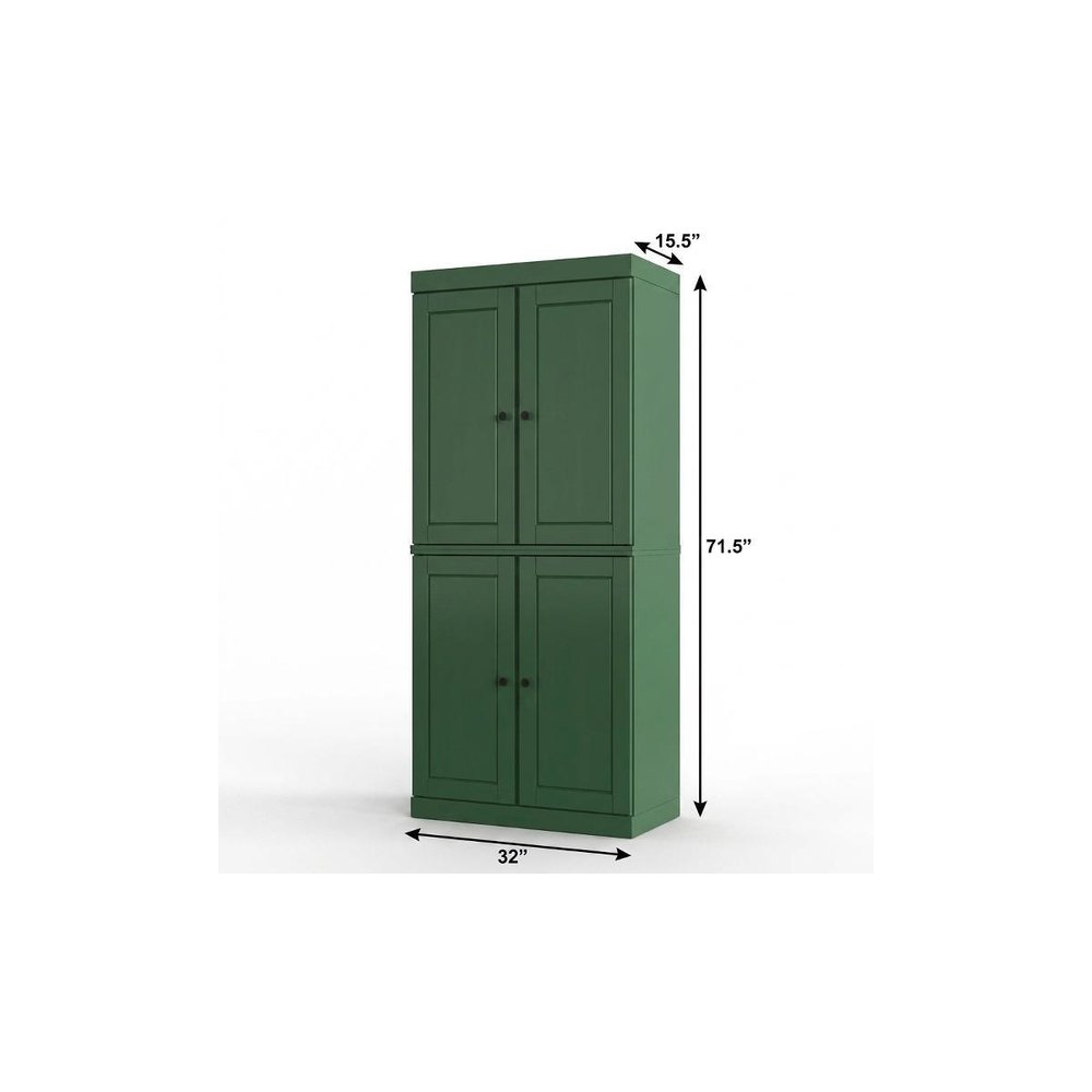 32" Green Solid Wood Four Door Linen Cabinet