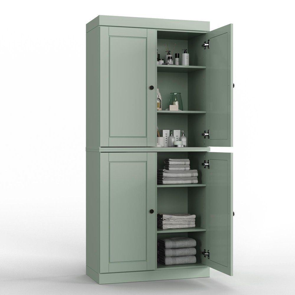 32" Sage Solid Wood Four Door Linen Cabinet