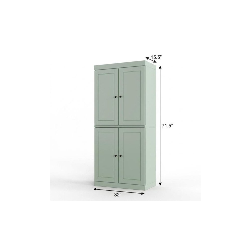 32" Sage Solid Wood Four Door Linen Cabinet