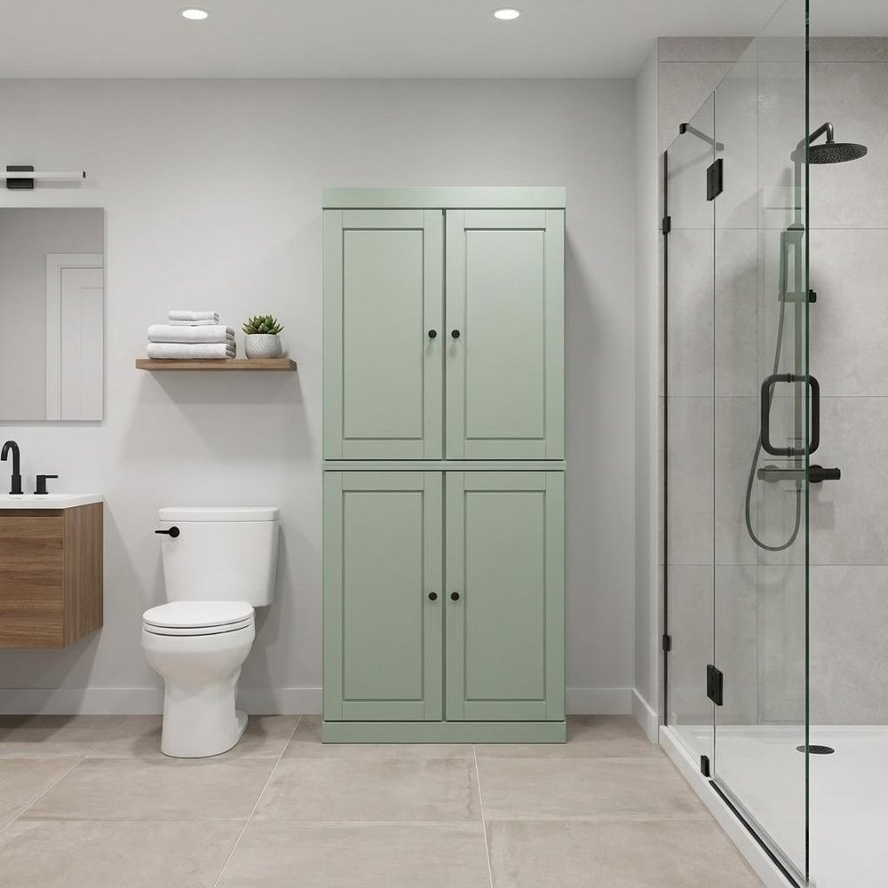 32" Sage Solid Wood Four Door Linen Cabinet