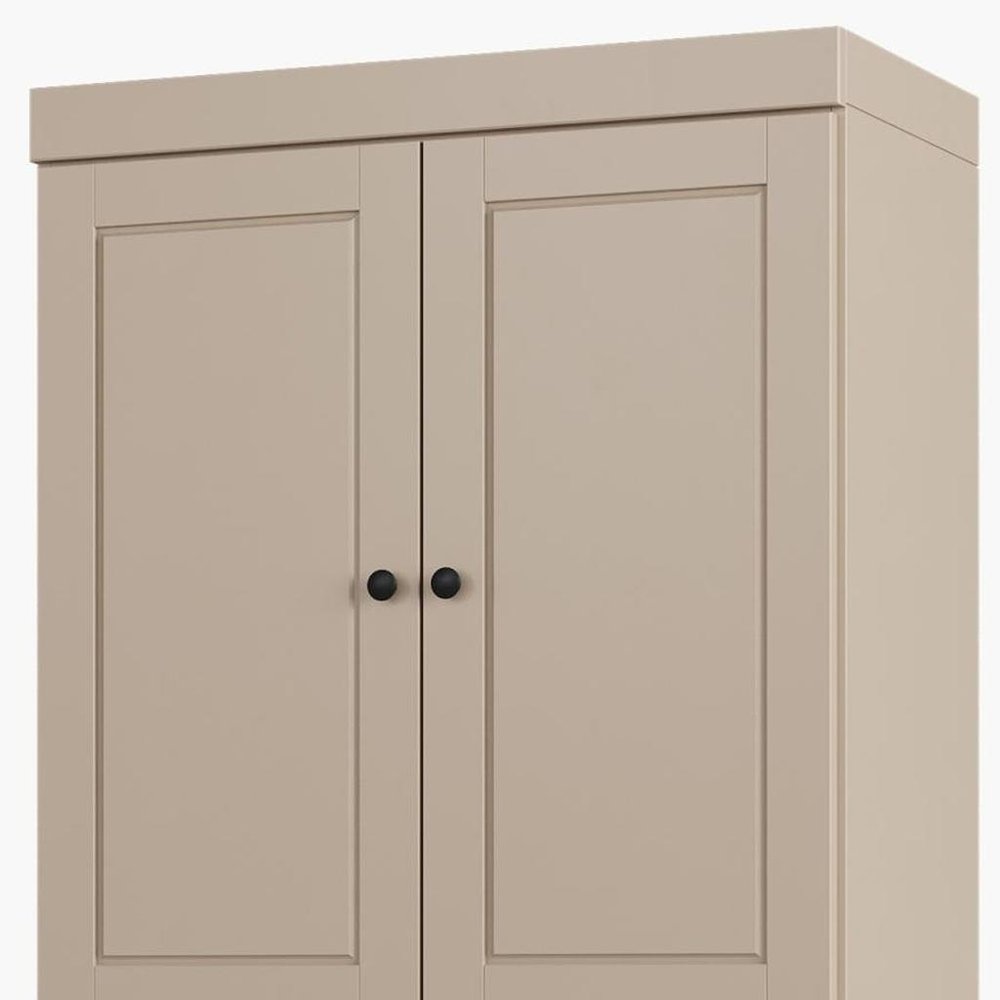 32" Beige Solid Wood Four Door Linen Cabinet