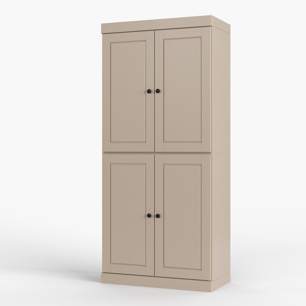 32" Beige Solid Wood Four Door Linen Cabinet