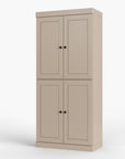 32" Beige Solid Wood Four Door Linen Cabinet