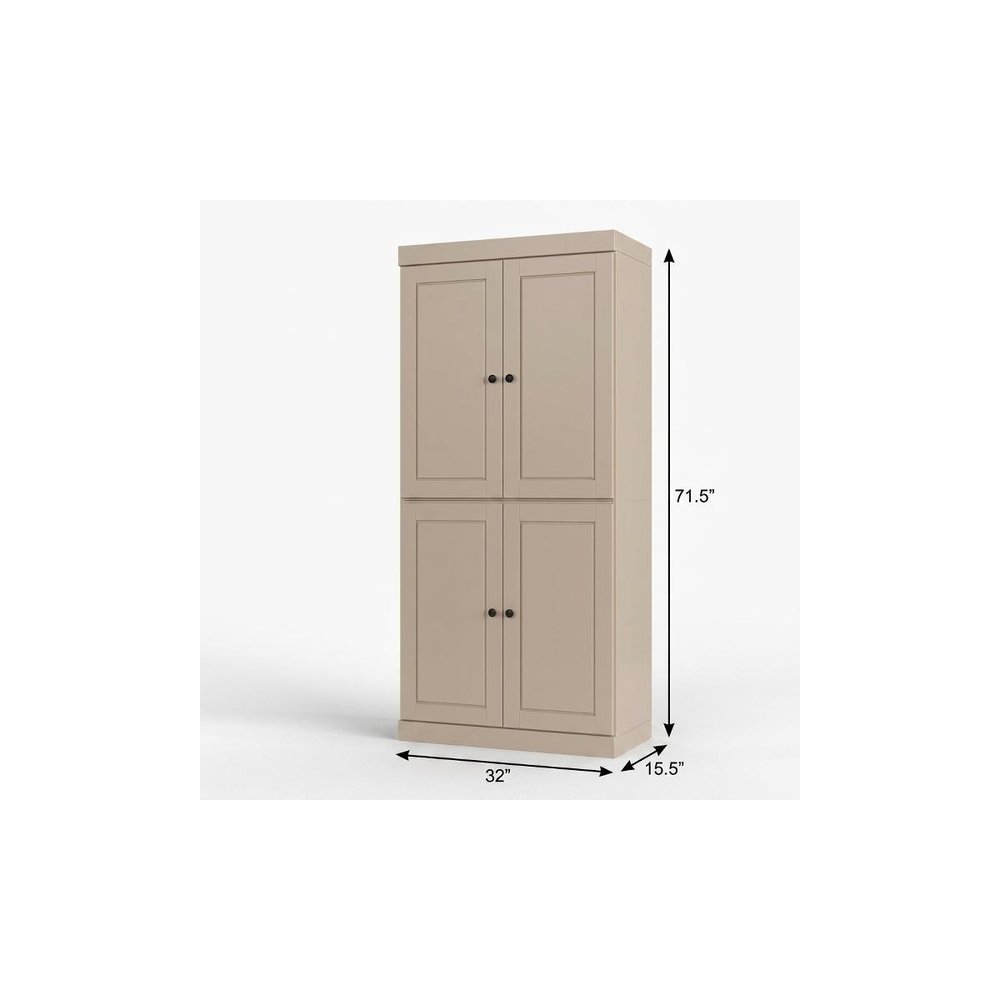 32" Beige Solid Wood Four Door Linen Cabinet