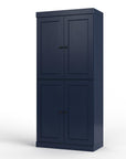 32" Navy Blue Solid Wood Four Door Linen Cabinet