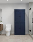 32" Navy Blue Solid Wood Four Door Linen Cabinet