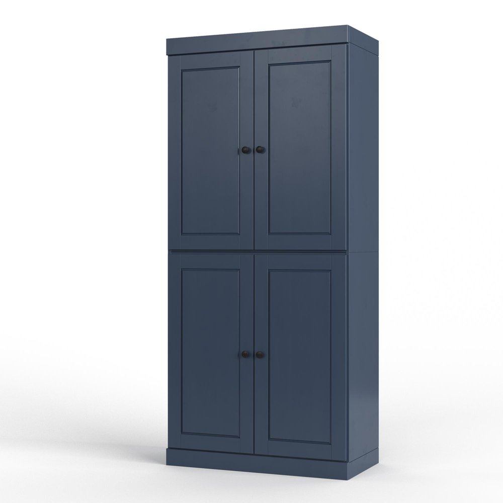 32" French Blue Solid Wood Four Door Linen Cabinet