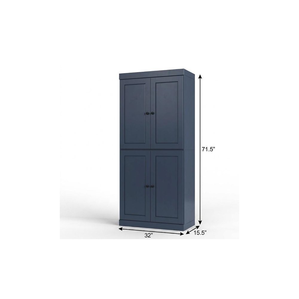 32" French Blue Solid Wood Four Door Linen Cabinet