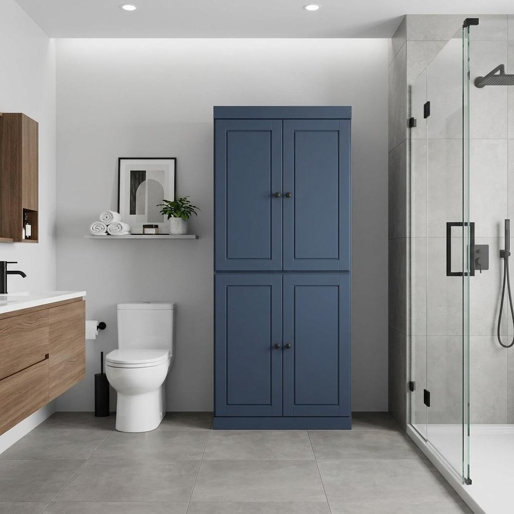 32" French Blue Solid Wood Four Door Linen Cabinet