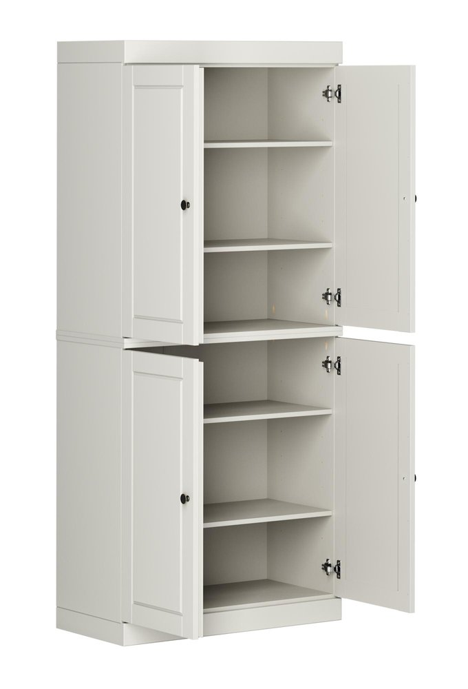32" Off White Solid Wood Four Door Linen Cabinet