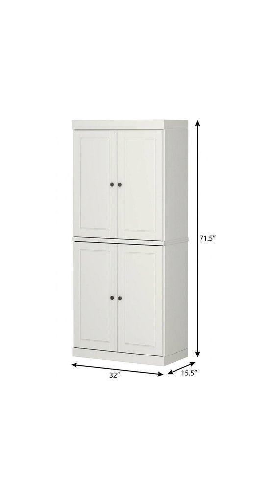 32" Off White Solid Wood Four Door Linen Cabinet