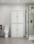 32" Off White Solid Wood Four Door Linen Cabinet