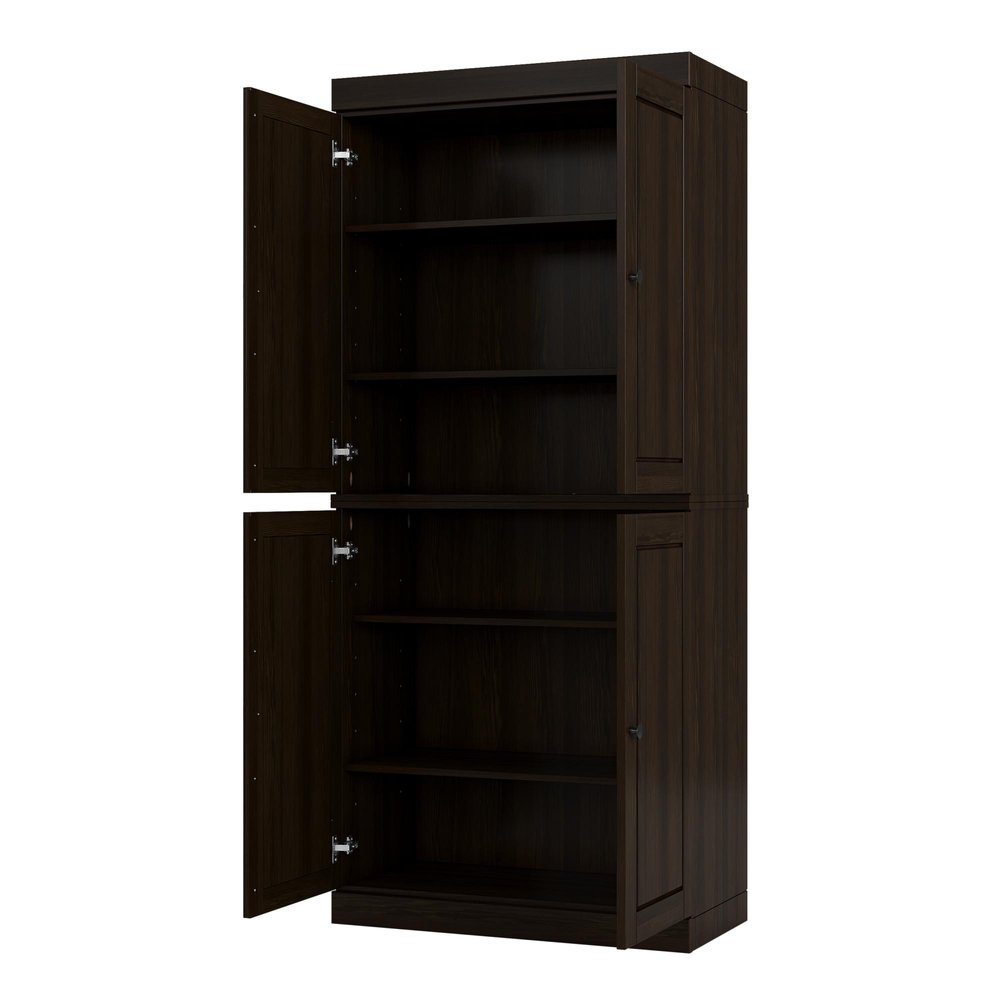 32" Espresso Solid Wood Four Door Linen Cabinet