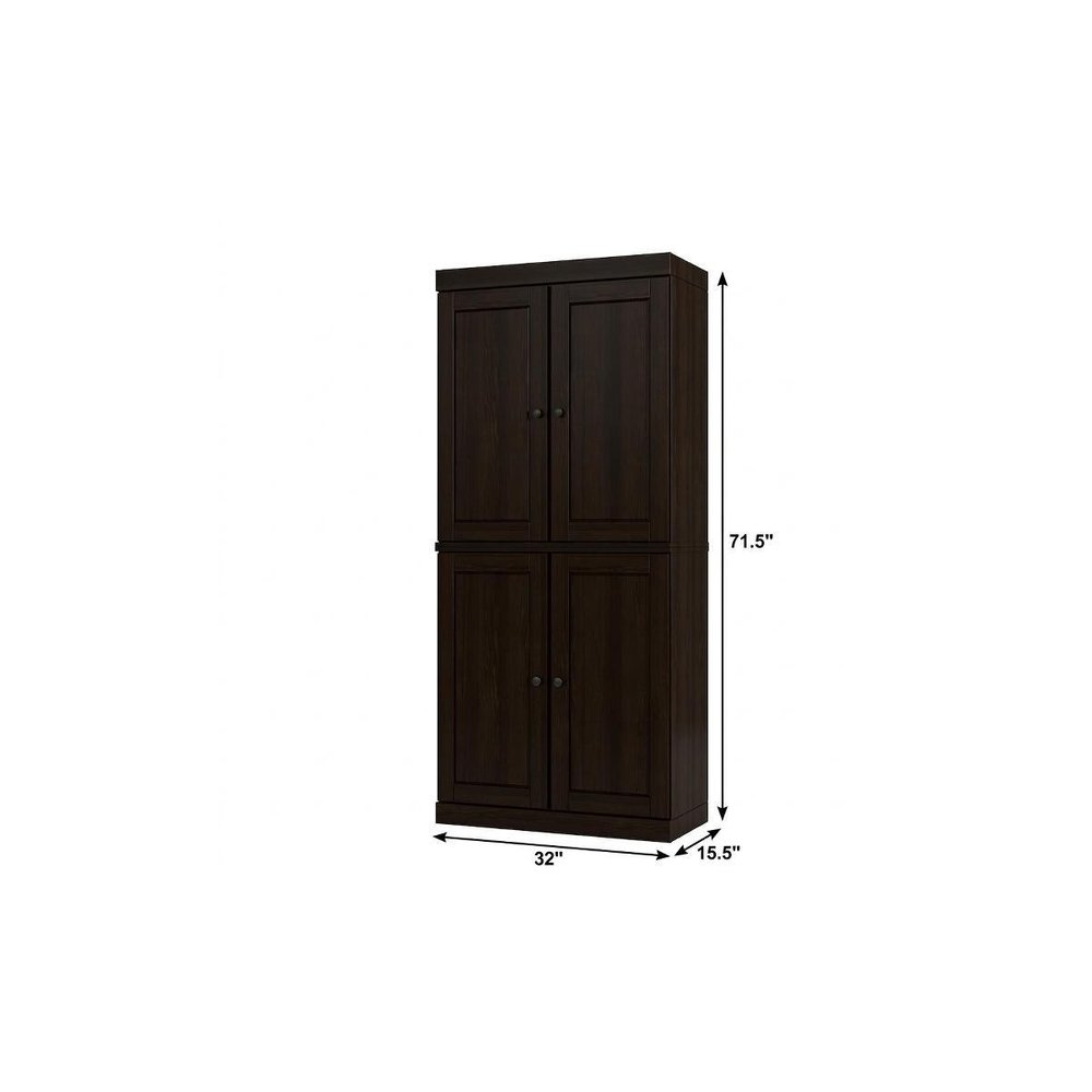 32" Espresso Solid Wood Four Door Linen Cabinet
