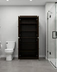 32" Espresso Solid Wood Four Door Linen Cabinet