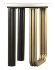 24" White Black And Gold Marble and Iron Round Sled End Table
