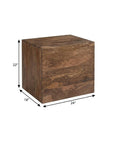 22" Walnut Wood Carved Geometric Two Drawer Nightstand