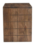 22" Walnut Wood Carved Geometric Two Drawer Nightstand